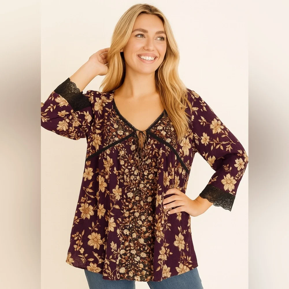 Free People Blouse Size L Multi Color NWT Women's Top